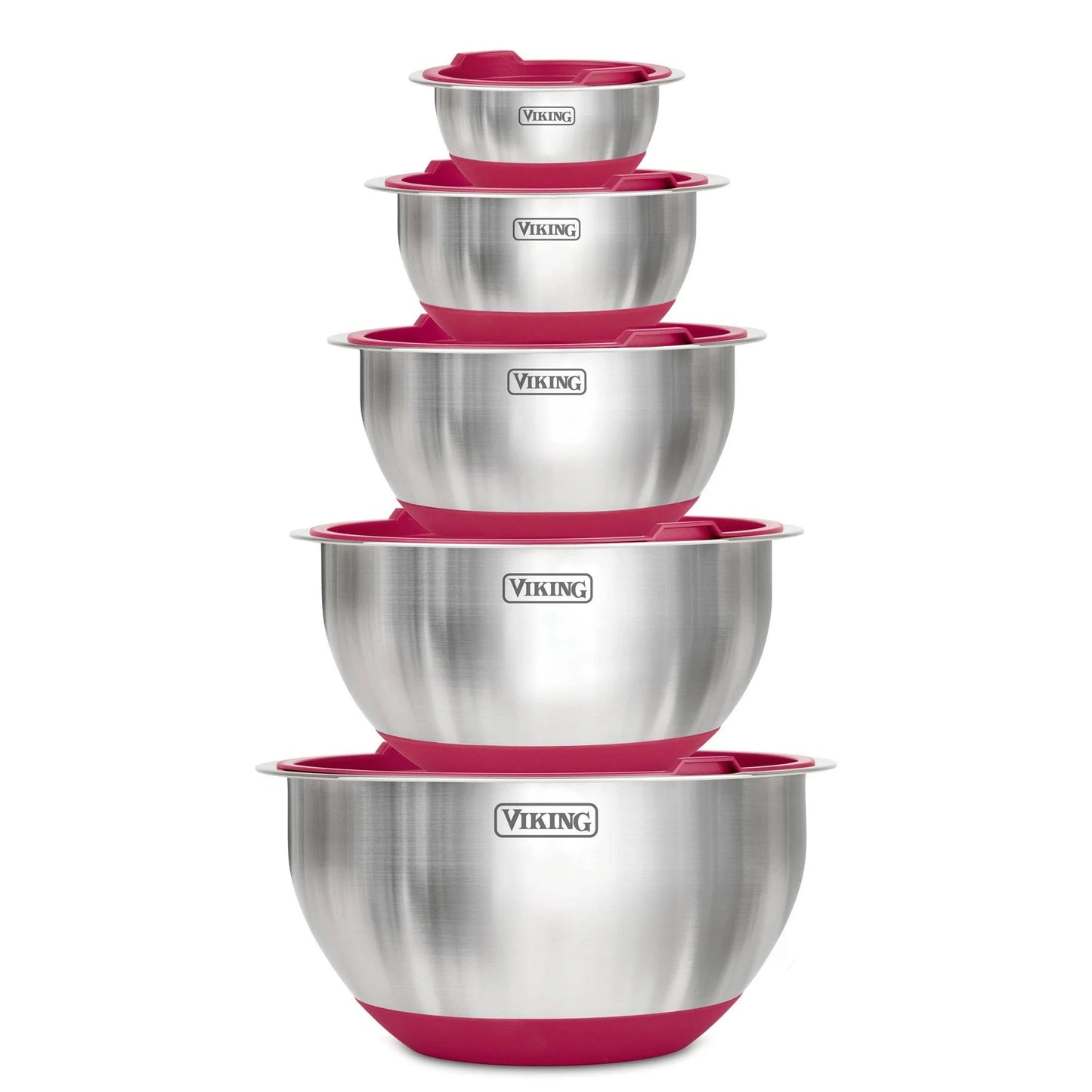 Viking 10 Piece Stainless Steel Mixing Bowl Set with Lids Red