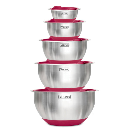 Viking 10 Piece Stainless Steel Mixing Bowl Set with Lids Red