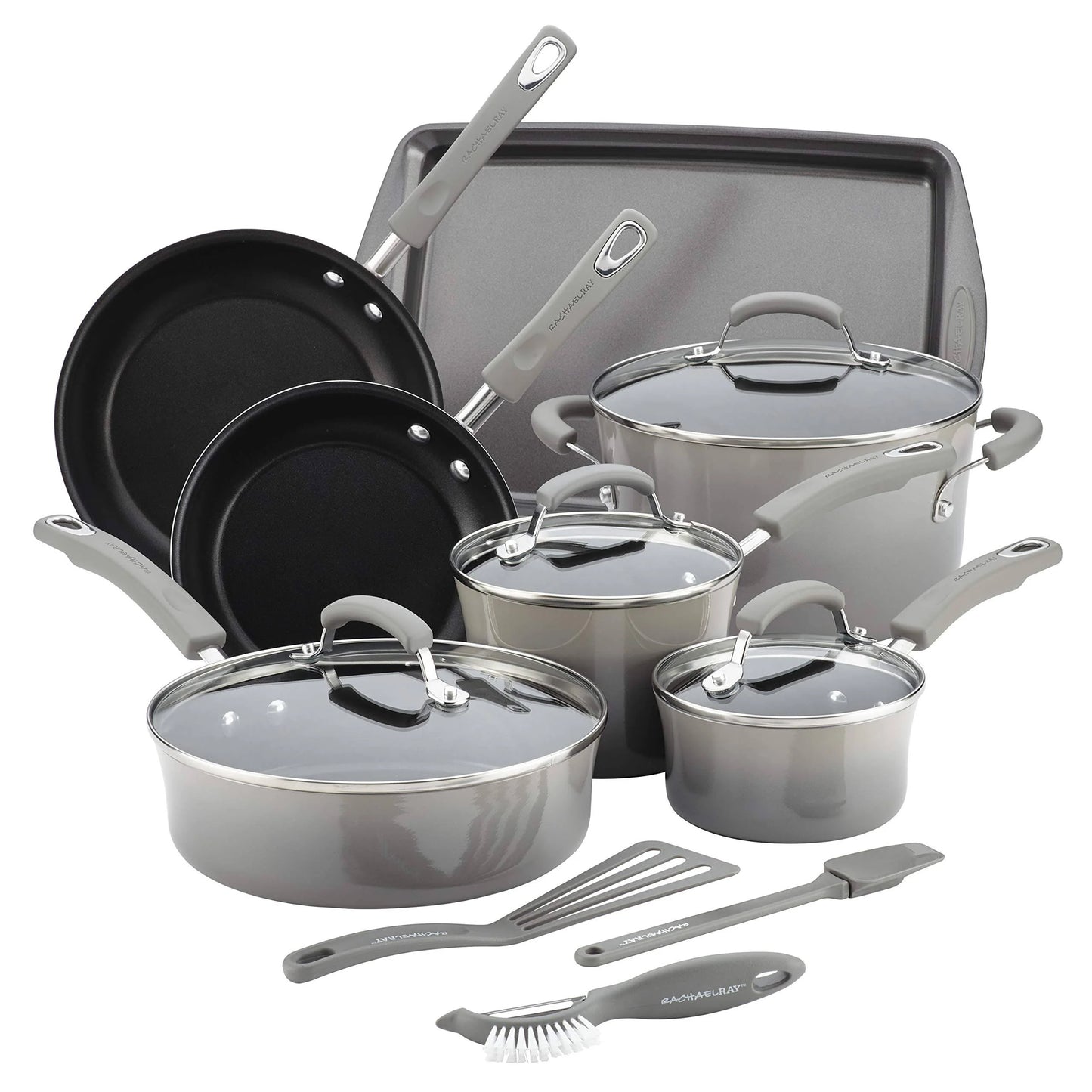 Rachael Ray Hard Enamel Nonstick 14-Piece Cookware Set Gray