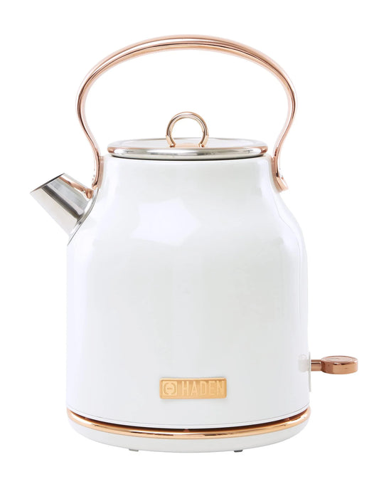 Haden Heritage 1.7 Liter Stainless Steel Electric Tea Kettle - Ivory / Copper