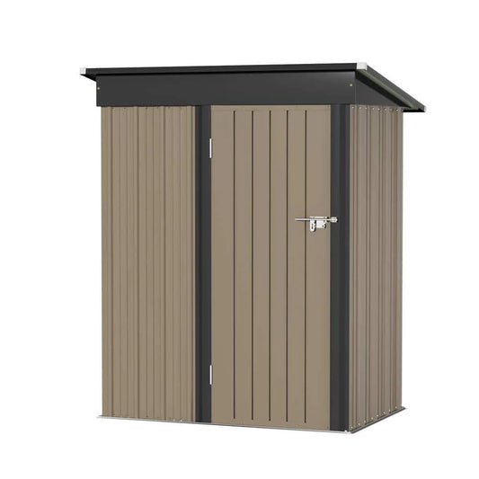 Patiowell 5 ft. W x 3 ft. D Outdoor Storage Brown Metal Shed with Sloping Roof and Lockable Door (14.5 Sq. ft.)