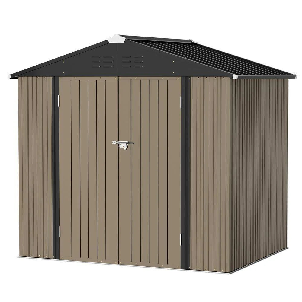 Patiowell 8 ft. W x 6 ft. D Outdoor Storage Brown Metal Shed with Sloping Roof (45 Sq. ft.)