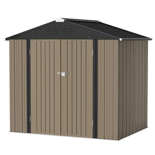 Patiowell 8 ft. W x 6 ft. D Outdoor Storage Brown Metal Shed with Sloping Roof (45 Sq. ft.)
