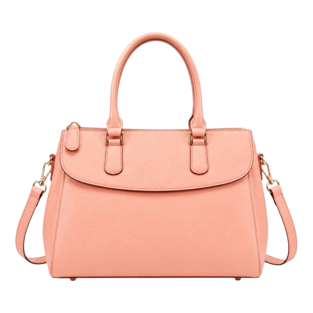 Bagrax Elegant Peach Leather Handbag Structured Top Handle