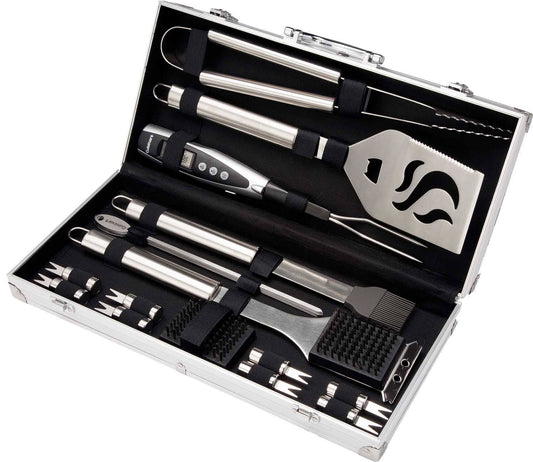 Cuisinart CGS-5020 20-Piece Deluxe Stainless Steel Grill Tool Set, Black/ Silver